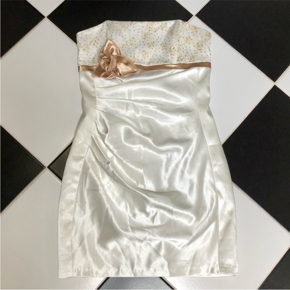 Vintage Y2K Gunne Sax Jessica McClintock Ivory Champagne Strapless Dress size S - Picture 1 of 11